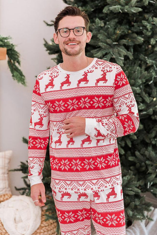 Frosty Nights Men's Ivory/Red Fair Isle Pajama Top