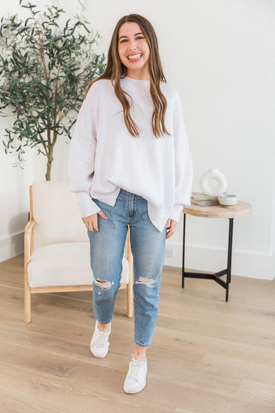 DARYL-ANN DENNER X PINK LILY Danielle White Oversized Crew Neck Sweater