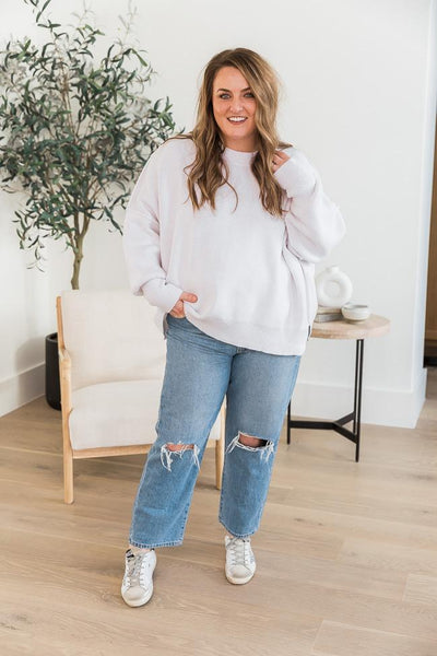 DARYL-ANN DENNER X PINK LILY Danielle White Oversized Crew Neck Sweater