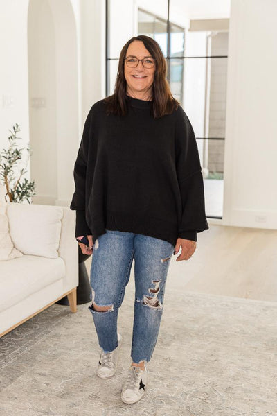 DARYL-ANN DENNER X PINK LILY Danielle Black Oversized Crew Neck Sweater
