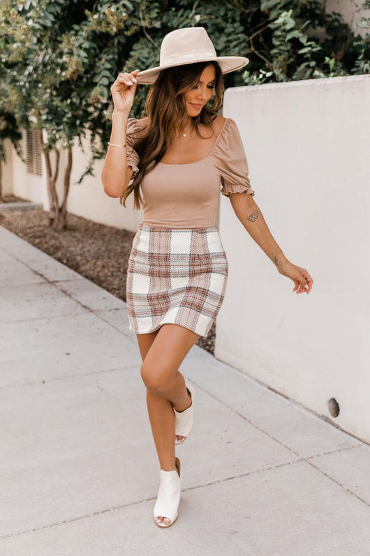 Admire From Afar Taupe Square Neck Bodysuit