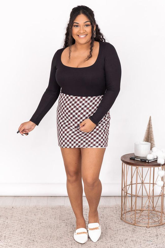 Easy To Forget Red Tweed Mini Skirt