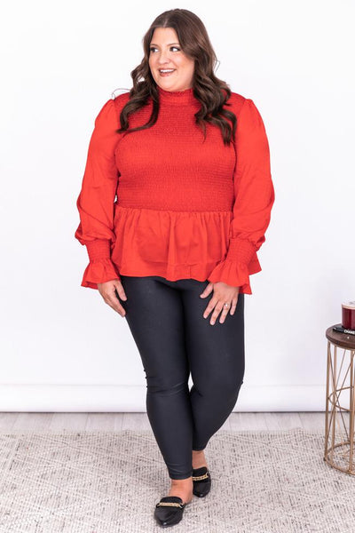 Dancefloor Heartbreak Red Smocked Turtleneck Blouse