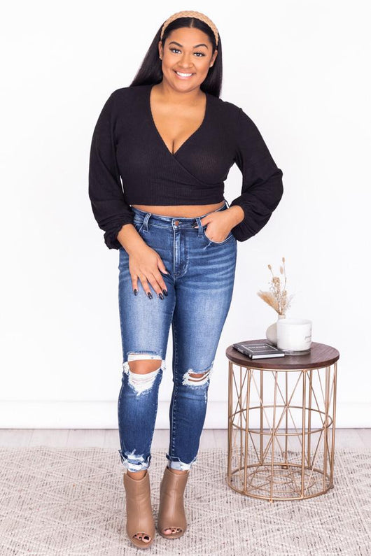 Happier With You Black Wrap Blouse