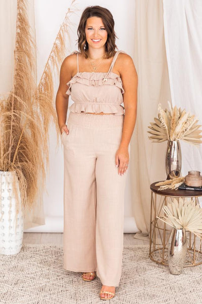 Concentrated Heart Taupe Ruffle Cropped Tank
