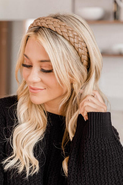 Someone Just Like Me Camel Braided Leather Headband