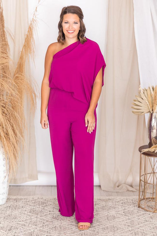 Stop And Stare Purple One Shoulder Jumpsuit
