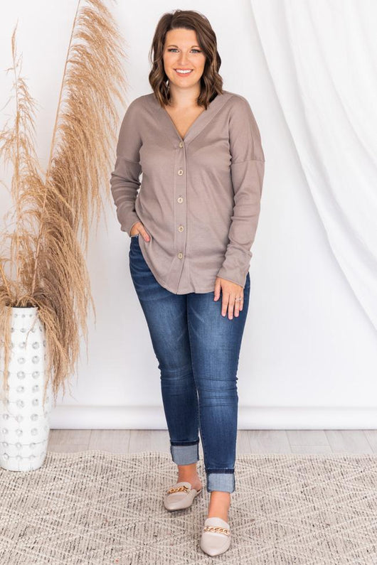 Above All Else Mocha Button Down Blouse