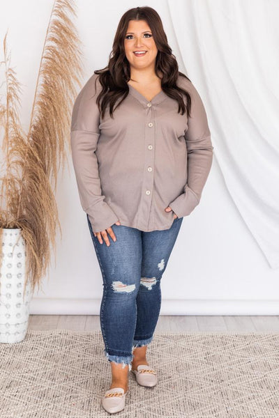 Above All Else Mocha Button Down Blouse