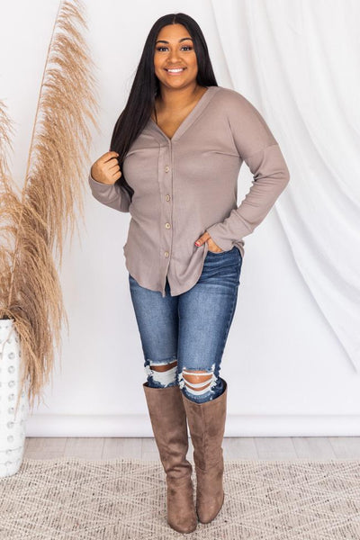 Above All Else Mocha Button Down Blouse