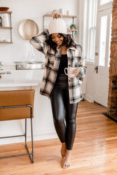 Sweet Ambition Black/Beige Plaid Shacket