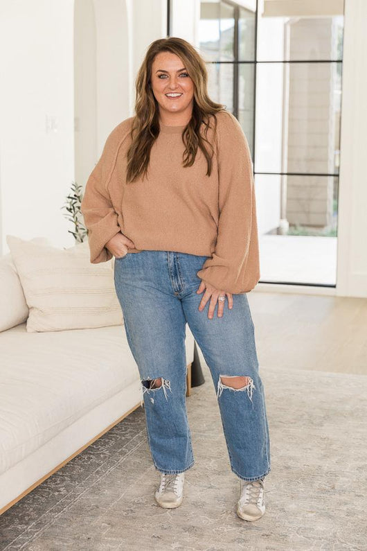 DARYL-ANN DENNER X PINK LILY Kaylee Tan Textured Crew Neck Sweater