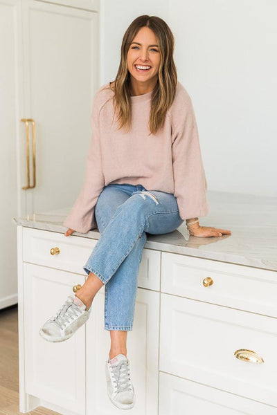DARYL-ANN DENNER X PINK LILY Kaylee Blush Textured Crew Neck Sweater