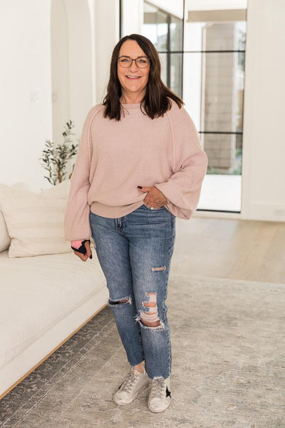 DARYL-ANN DENNER X PINK LILY Kaylee Blush Textured Crew Neck Sweater