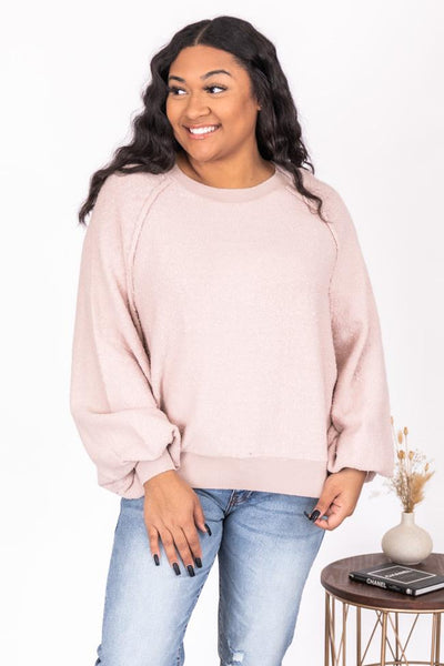 DARYL-ANN DENNER X PINK LILY Kaylee Blush Textured Crew Neck Sweater
