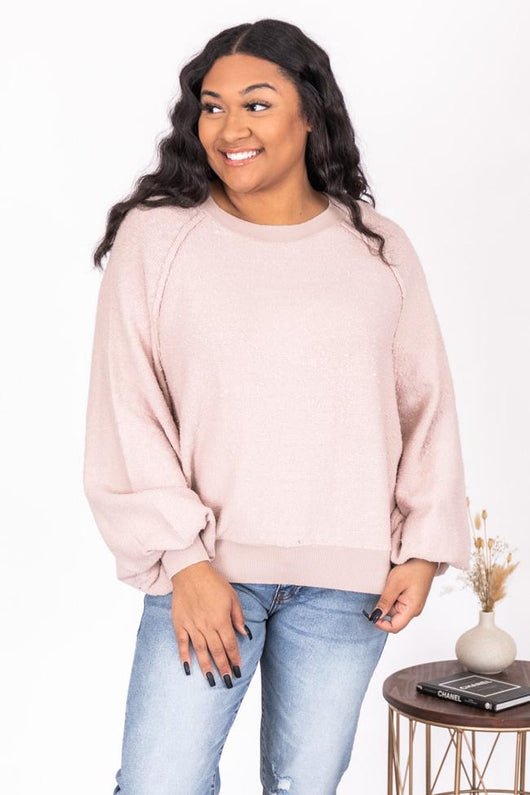DARYL-ANN DENNER X PINK LILY Kaylee Blush Textured Crew Neck Sweater