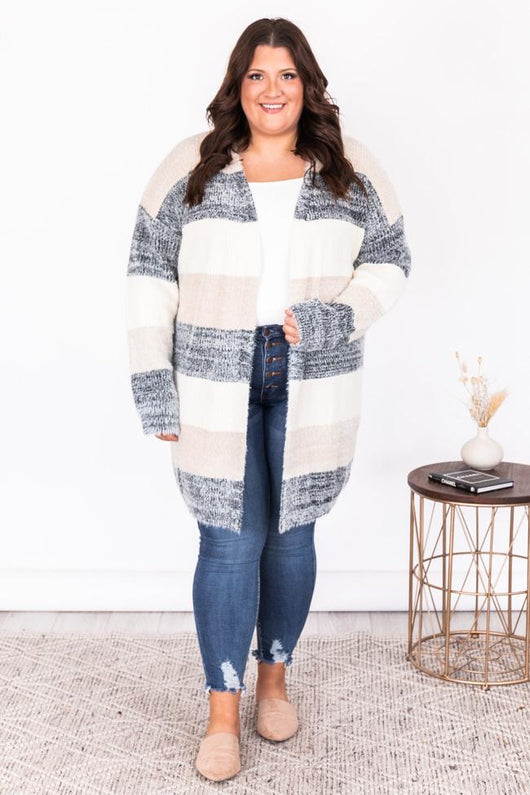 Beautiful Nights Beige Colorblock Cardigan