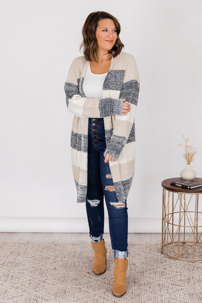 Beautiful Nights Beige Colorblock Cardigan