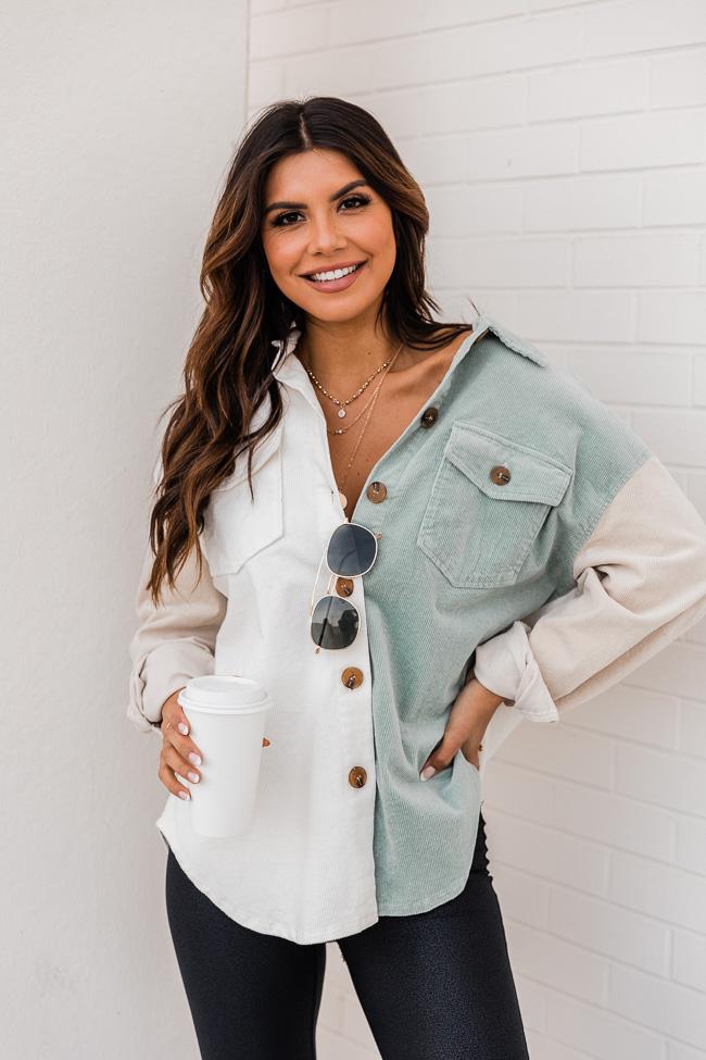 Show You Love Ivory/Sage Cordurory Colorblock Shacket