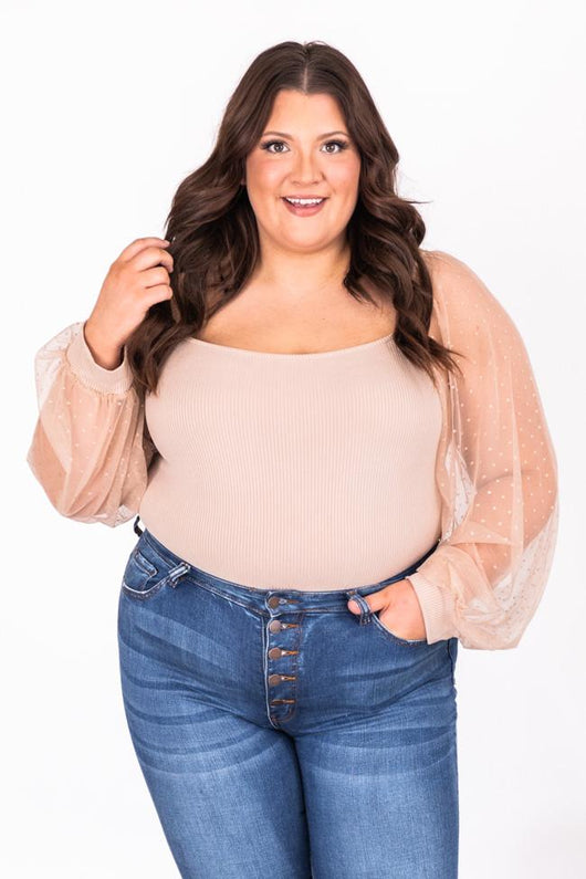 Tried Your Best Beige Swiss Dot Bodysuit