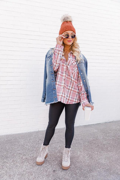 Simple Trends Pink Plaid Flannel Blouse