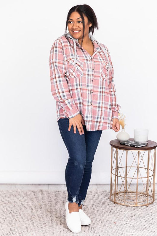 Simple Trends Pink Plaid Flannel Blouse