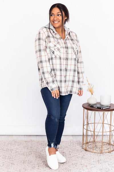 Simple Trends White Plaid Flannel Blouse