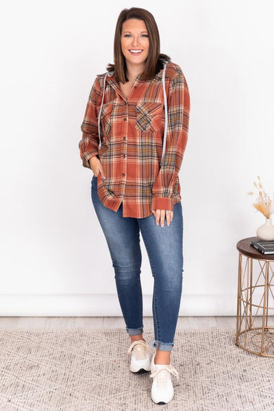 Simple Trends Rust Plaid Flannel Blouse