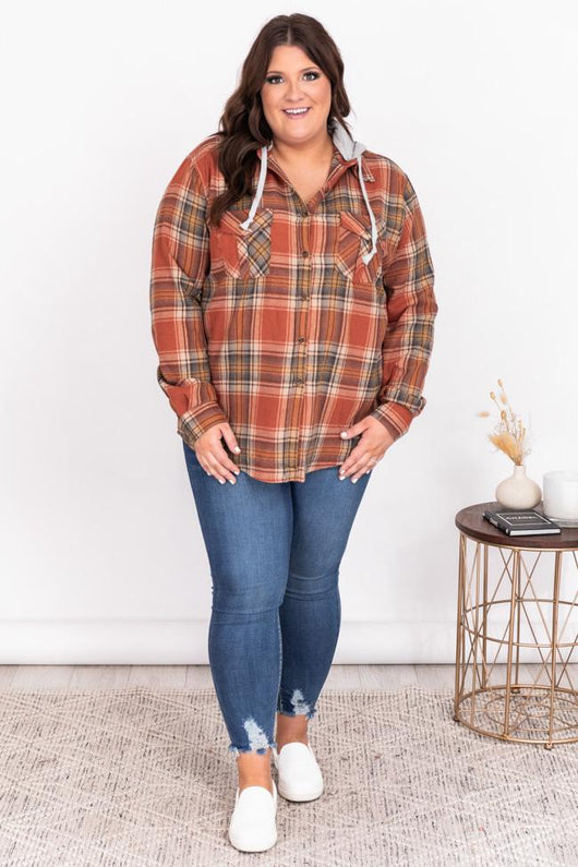 Simple Trends Rust Plaid Flannel Blouse