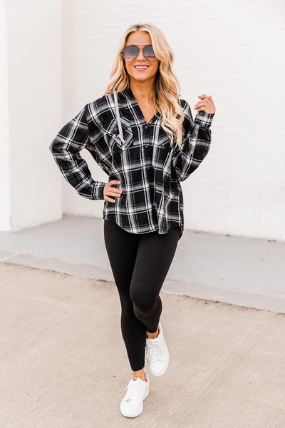 Deserve The Best Black Plaid Blouse