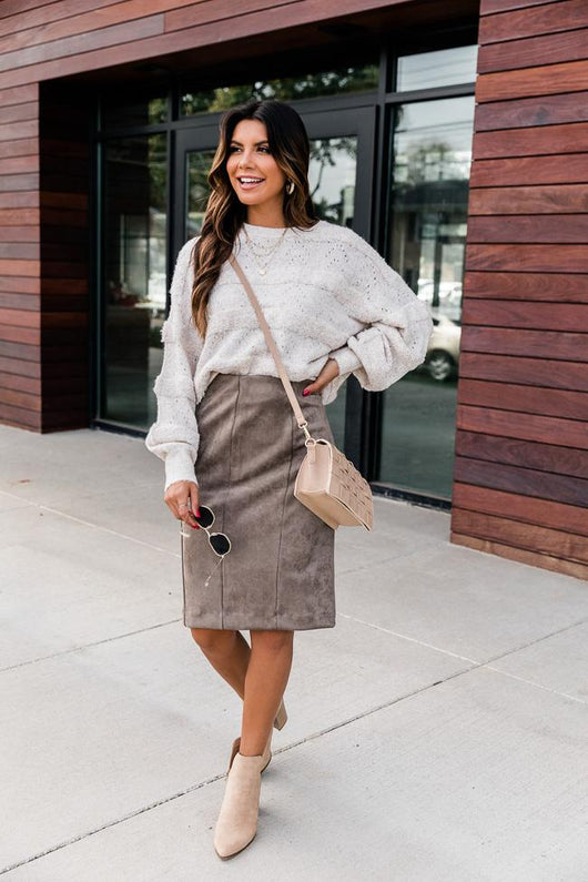 Over The Years Olive Suede Midi Skirt