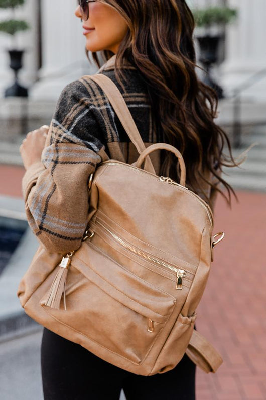 Take A Trip Leopard Strap Light Brown Backpack
