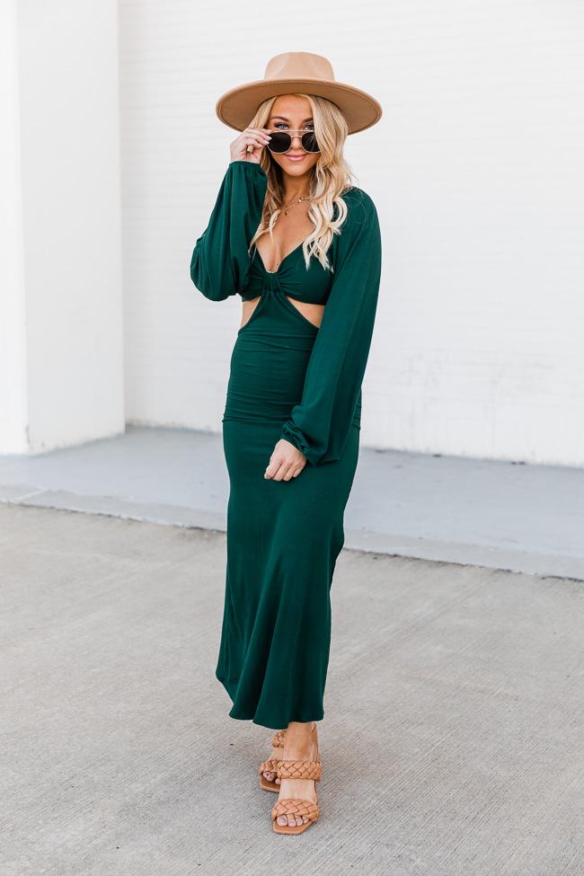 Telling A Story Green Long Sleeve Cutout Dress