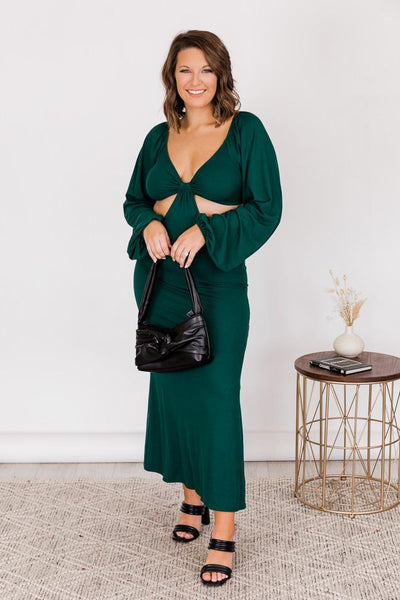Telling A Story Green Long Sleeve Cutout Dress
