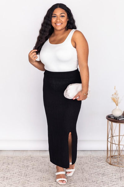 Make A Decision Black Side Slit Sweater Midi Skirt