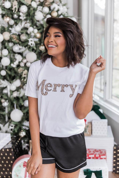 Merry Animal Print Graphic White Tee