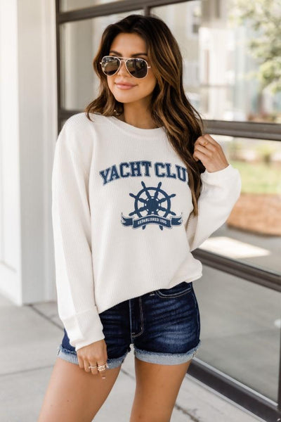 Yacht Club Ivory Corded Graphic Sweatshirt