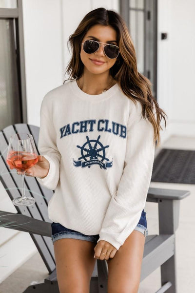 Yacht Club Ivory Corded Graphic Sweatshirt