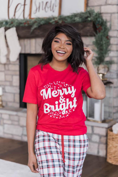 Merry And Bright Stars Graphic Red Tee