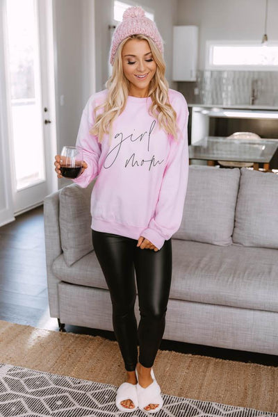 Girl Mom Script Pink Graphic Sweatshirt
