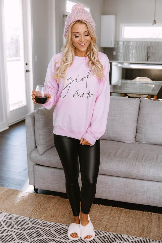 Girl Mom Script Pink Graphic Sweatshirt