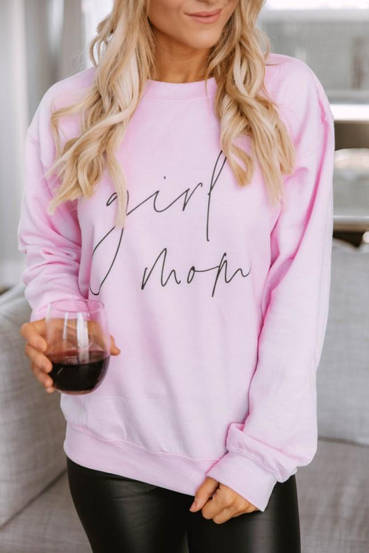 Girl Mom Script Pink Graphic Sweatshirt
