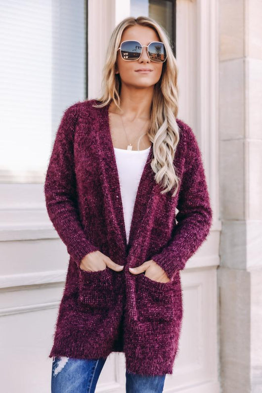 Rare Sightings Fuzzy Cardigan Wine