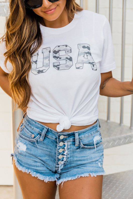 USA Grey Camo Tee White