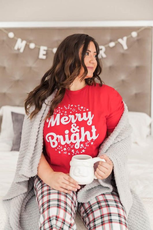 Merry And Bright Stars Graphic Red Tee