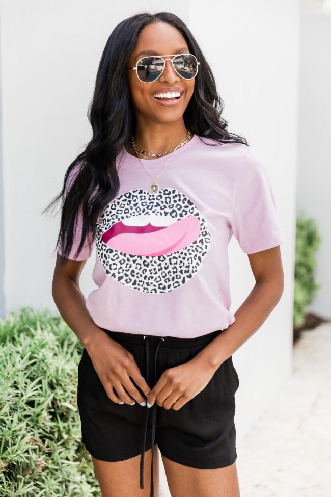 White Animal Print Lips Lilac Graphic Tee