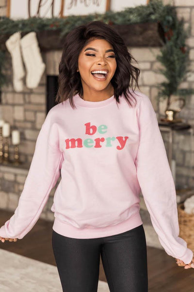 Be Merry Multi Graphic Pink Sweatshirt