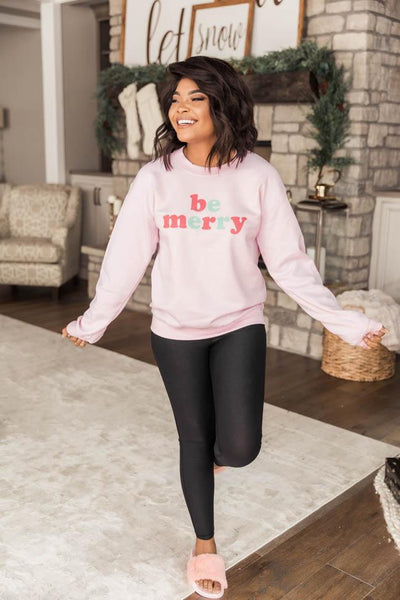Be Merry Multi Graphic Pink Sweatshirt