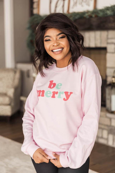 Be Merry Multi Graphic Pink Sweatshirt