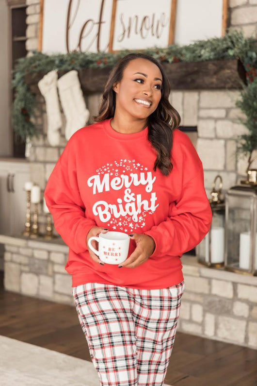 Merry And Bright Stars Graphic Red Sweatshirt